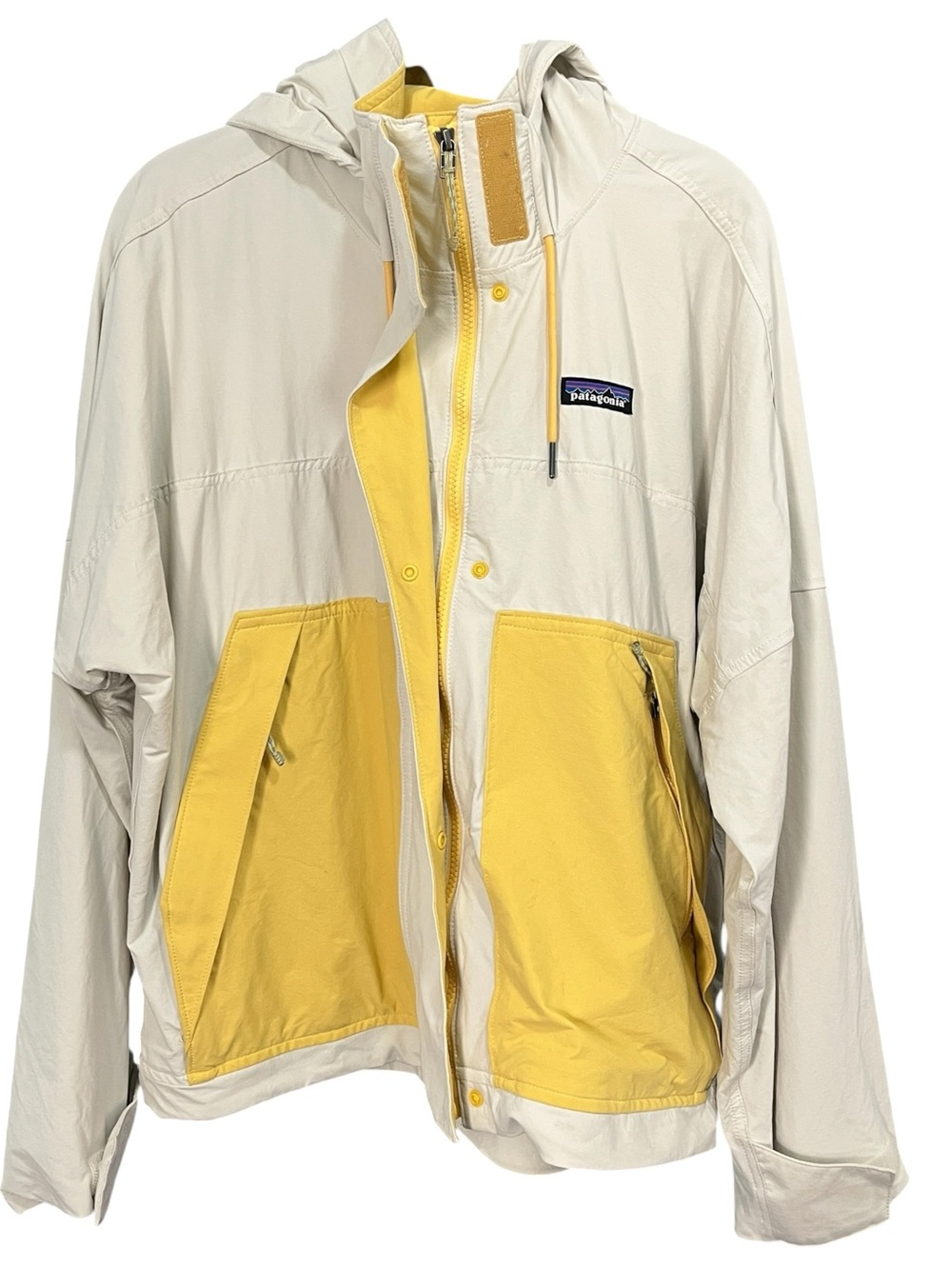 Patagonia Skysail Jacket Women’s M Cream Yellow Colorblock Hooded Coastal